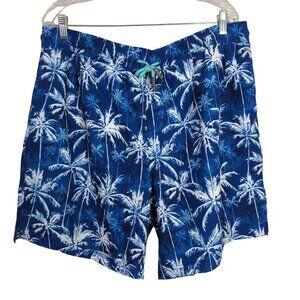Klatie Men's Swim Trunks sz‎ 3XL blue white Tropical Palm Trees